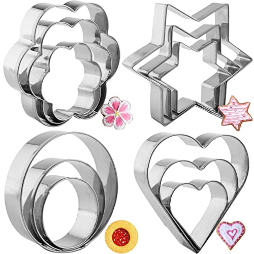 12-teiliges Ausstechformen, Backset, Herz, Blume, rund, Sternform, Kekse, Edelstahl, Metallformen für Küche, Backen, Geburtstag, Weihnachten, Valentinstag, kleine Ausstechformen