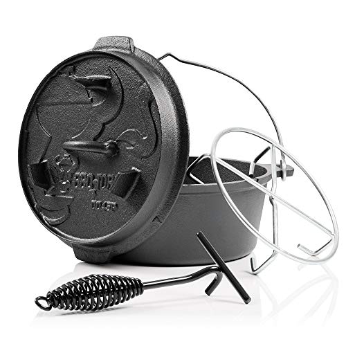 BBQ-Toro Dutch Oven Premium Serie | 4,2 Liter (DO45P), Topf ohne Füße | bereits eingebrannt - preseasoned | Verschiedene Größen | Gusseisen Kochtopf | Bräter mit Deckelheber