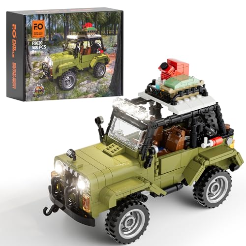 FUNWHOLE Dschungel Geländewagen SUV Beleuchteter Baustein Bausatz - Technic Auto Modell LED Licht Konstruktionsbausatz 500 Teile für Erwachsene und Teenager
