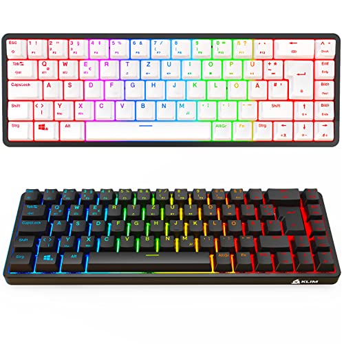 KLIM Shift 60% Mechanische Tastatur Kabellos - NEU 2023 - Hotswappable, Wireless Mechanical Gaming Tastatur - 2.4Ghz & Bluetooth TKL Tastatur Gaming Für PC PS4 PS5 Mac - QWERTZ - Schwarz & Weiß
