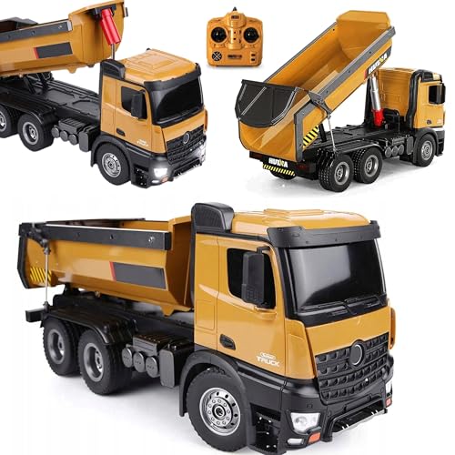 COIL RC LKW Ferngesteuert 1:14 LKW rc - Ferngesteuertes Baufahrzeug mit Licht und Sound, Robuste Konstruktion, Kippbare Ladepritsche, Perfekt für Kinder RC Kipper, Ferngesteuerter LKW- Gelb