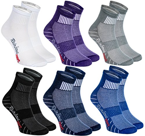Rainbow Socks - Damen Herren Bunte Baumwolle Sport Socken - 6 Paar - Weiß Lila Grau Blau Marine Schwarz - Größen 44-46