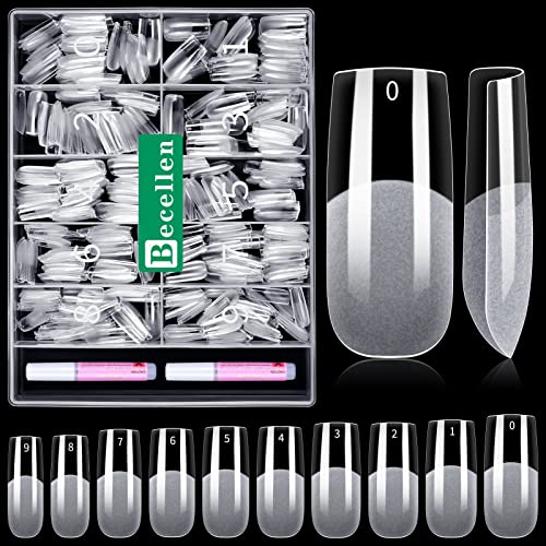 Becellen 500 Stück Künstliche Nagel Tips, Soft Gel Nageltips Fake Full Cover Nails Tips für Gelnägel Pre-buff Kunstnägel Fingernägel Set mit Kleber für Nail Art DIY (Quadratische)