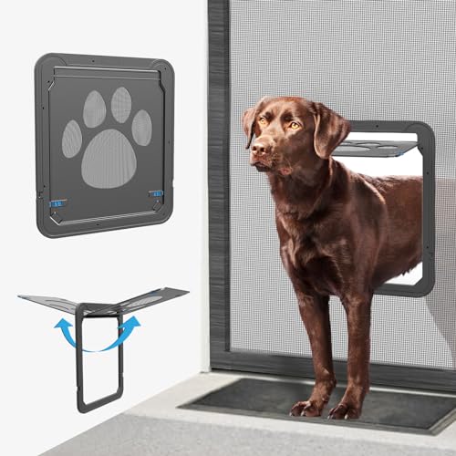 Enjoying Haustierklappe Fliegengittertür 31 x 36 cm Innentürgröße, Hundegittertür mit Ersatz-Magnetklappe, Abschließbare Hundegittertür für Katzen, Hunde