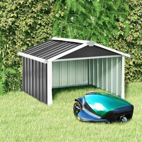 Myheimly Rasenmäher Garage 92x97x63 cm Rasenroboter Mähroboter Dach Überdachung Unterstand Sonnenschutz Mährobotergarage Verzinkter Stahl Anthrazit