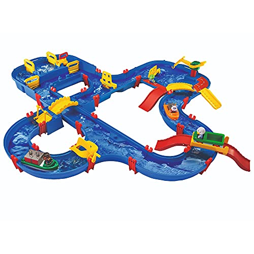 BIG Spielwarenfabrik 1650 AquaPlay - AmphieWorld - 145x156 cm große Wasserbahn, inklusive 79 Teilen, Spieleset inklusive 2 Boote, Amphibienauto und 3 Spielfiguren, für Kinder ab 3 Jahren