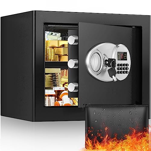 25L Tresor Feuerfest Safe mit LED-Anzeige, Digitaler Tresor Klein mit Feuerfeste Tasche und Herausnehmbarer Ablage, Wandtresor Möbeltresor für Schmuck Bargeld Medikamente Dokumente