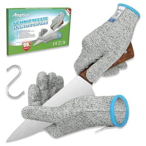 AmzFirst 2 Paar Schnittsichere Handschuhe,Küchen Handschuhe Lebensmittelkontaktqualität,Level 5 Schnittschutz,Arbeitshandschuhe,Gartenhandschuhe,Schnitzhandschuh für Holzschnitzen,Größe : 9/L