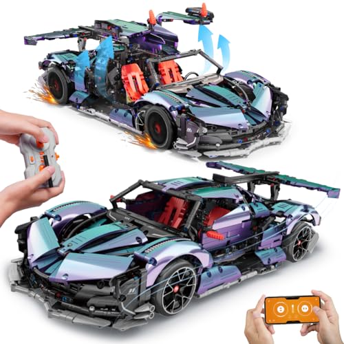 HOGOKIDS Technik Ferngesteuerter Auto Bauspielzeug - 1:10 Skala 2.4 GHz Rechargeable Drift Racing Car 2,443 Teile Rennauto Bausatz Modellauto Für Kinder Jungen Erwachsene Sammlermodell Geschenke