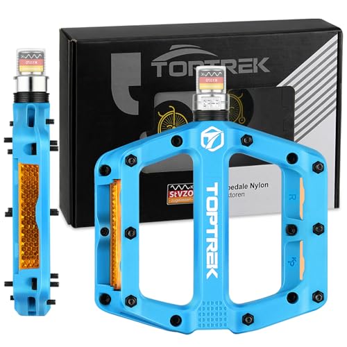 toptrek Fahrradpedale mit StVZO Reflektoren, Pedale Fahrrad Nylon Composite Flatpedale, 3 Bearing rutschfest MTB Pedale, 9/16 Zoll Fahrrad Pedalen Set für Rennrad/Mountainbike/Trekking/BMX/E-Bike