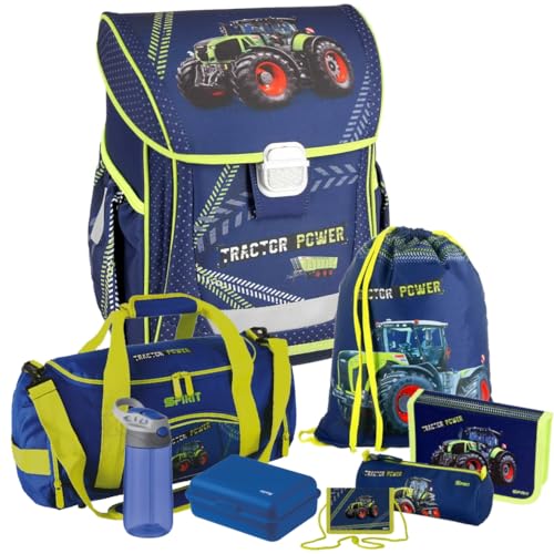 Generisch Traktor - Bulldog - Spirit Cool Schulranzen-Set 8tlg. mit Brustbeutel, Sporttasche, Brotdose und Trinkflasche
