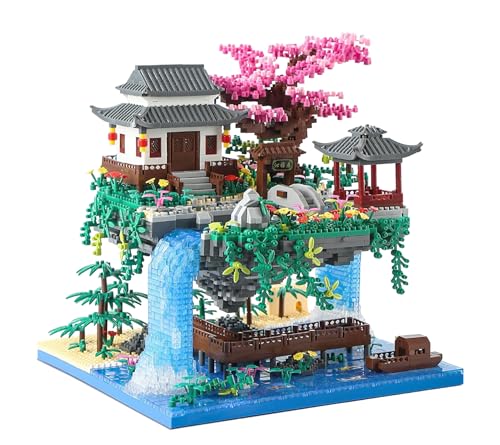 Minxtech Pfirsichblüten Teich Architektur Mini Baustein, 3320 Teile Peach Blossom Pool Klemmbausteine Haus Modell, Modular Architektur Spielzeug Nicht Kompatibel mit Mainstream Marken