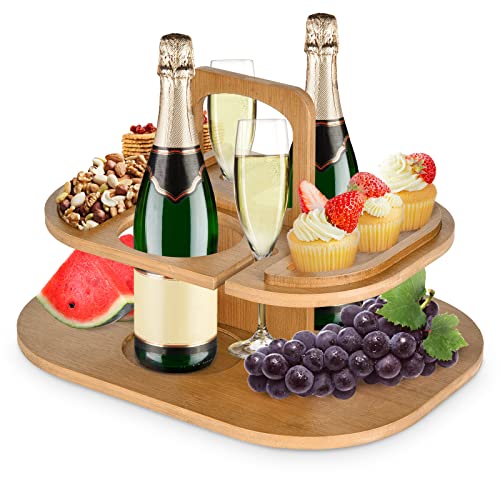 Tragbarer Picknicktisch, Klappbare Weintisch, Campingtisch, Weinflaschenhalter mit Tablett,Wooden Weinflaschen & Glashalter, Holz Outdoor Tisch Klein, für Garten, Outdoor, Camping, Picknick, Strand