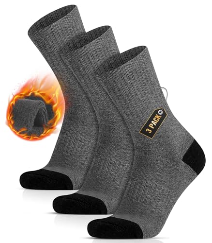 HIYATO 3 Paar Merino Wandersocken, 60% Merinowolle Thermosocken, Atmungsaktiv Wintersocken für Trekking, Outdoor und Sport（39-42,Dunkelgrau）