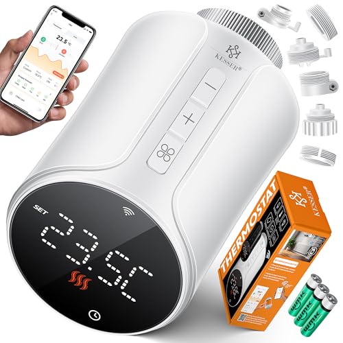 KESSER® Heizkörperthermostat WiFi Heizungsregler | Heizungsthermostat WLAN mit Smart Home App Steuerung | Thermostat Alexa, Google Assistant mit 6 Heizkörperventilen | Energie & Kosten sparen