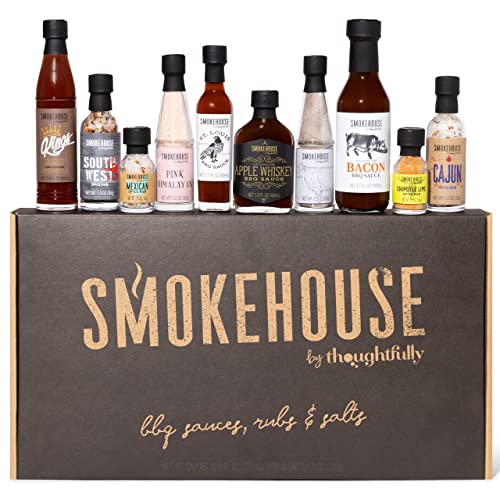 Smokehouse by Thoughfully BBQ Probier-Set - Geschenkbox mit veganen Barbecue Grill-Saucen, Salzen & Trockenmarinaden - 10er Set