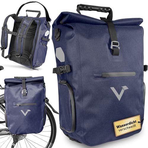 Valkental® - 3in1 Fahrradtasche Pro - Das Original - Hochwertiges Nylon - 23L Volumen - Geeignet als Gepäckträgertasche, Rucksack & Umhängetasche - 100% Wasserdicht - Fahrradtasche für Gepäckträger
