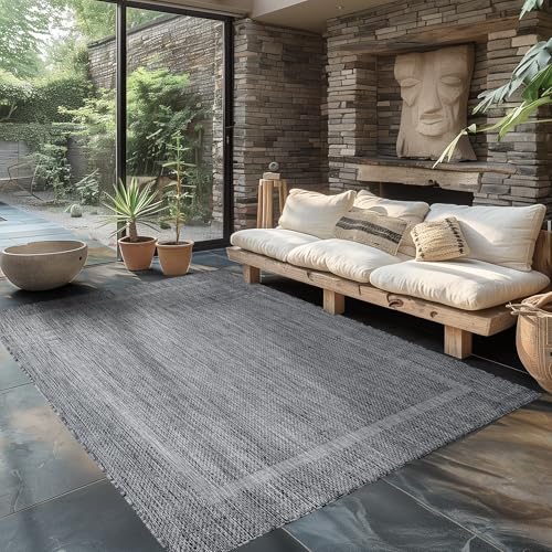 Carpettex Outdoor Teppich Wetterfest 300x400 (280 x 370 cm) Sisal Optik Grau - Ideal für Balkon, Garten, Terrasse und als Küchenteppich - Teppich Waschbar, Flachgewebe, Wasserfest, Pflegeleicht