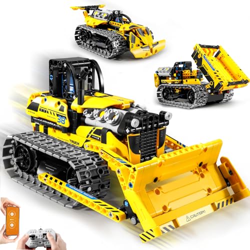 INSOON 3 IN 1 Ferngesteuertes Technik Auto Bauspielzeug Set with Aufladbare Batterie,452 Stück Bulldozer Kipplaster Raupenfahrzeug,STEM Technic Bausätze Baukasten Geschenke für Kinder Jungen ab 6-12+