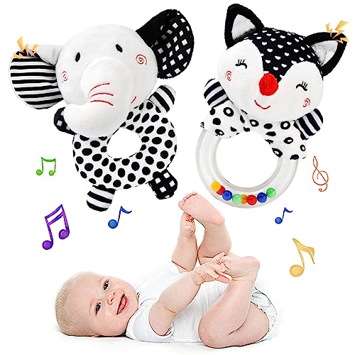 Ballery Baby Rassel 0-6 Monate, Babyspielzeug 0-6 Monate, Greifling zum Rasseln, Baby Rasseln Spielzeug, Rassel Baby Plüschtiere Entwicklungs-Spielzeug für 0-12 Monate