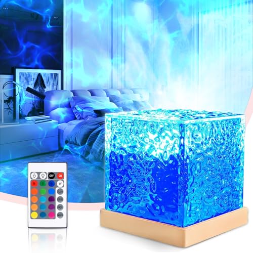 Umikk Celestial Water Lamp, Rotierender Wasserwellen-Lampenprojektor, 16 Farbe Dynamisch Rotierendes Wasserwellen-Nachtlicht,3D-LED-Lichtprojektor,LED Tischlampe aus Kristall