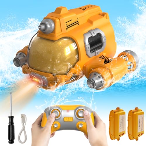 Emooncn RC Boot ferngesteuertes Boot mit Zwei Batterien 2.4GHz ferngesteuertes Boot Kinder Lange Laufzeit 360° Rotation/Dual Propeller/Spray/LED-Licht Geschenk für Kinder ab 6 Jahren für Pools Seen