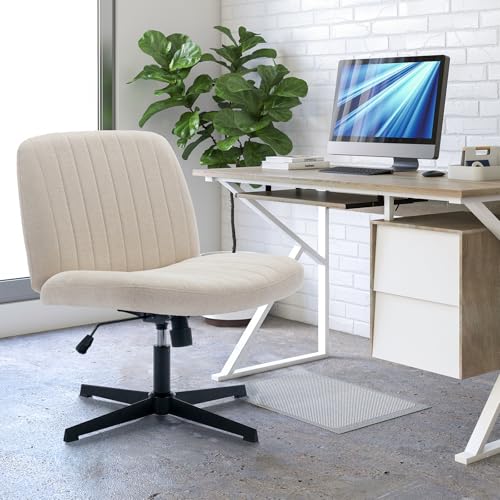 COLAMY Breiter Bürostuhl, Gepolsterter Armloser Schreibtischstuhl Drehbarer Home Office Stuhl 115° Wippfunktion Ergonomischer Computerstuhl für Home Office, Schminken, Gaming (Kreuzfuß, Beige)