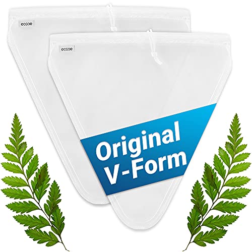 ecooe Original V-Form 2 Stück Nussmilchbeutel 28 x 30 cm für vegane Nussmilch Mandelmilch Haselnussmilch Feinmaschiges Passiertuch Filtertuch für Obstsaft & Kaffee