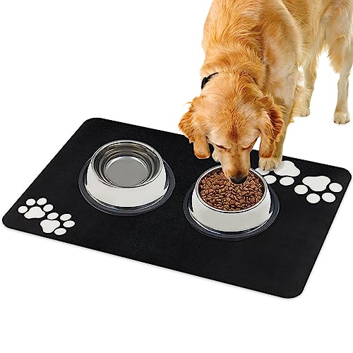 YOKUPOTAC Napfunterlage Hund rutschfest-Super Saugfähige Futtermatte für Hund und Katze 60x40 cm-Waschbar Hundenapf Futternapf Unterlage-Schwarz Fressnapf Matte-Futterunterlage für Katzen und Hunde