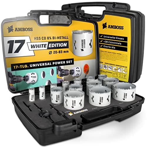 Amboss M 42 Bi-Metall Lochsägen Set Ø 19-83 mm (17-teilig) / Für Aluminium, Stahl, Gipskarton, Holz etc. / White Edition 17 Universal Power Set