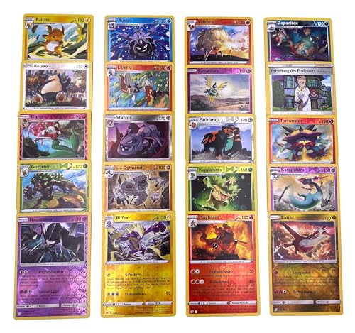 Pokemon Karten - 20 Verschiedene Pokemon Reverse Holo Karten | inklusive seltenen Rare Reverse Holo Karten - Deutsch