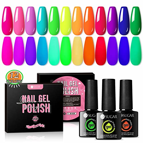 UR SUGAR UV Nagellack Neon 12Farben Gel Nagellack Set Blau Rot Gelb Farbe Shellac Set Gelnägel Set UV Gel Farbgel Gel Farben für Nägel Soak Off Halloween Geschenkset