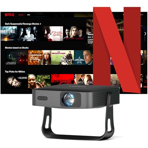 Smart Beamer【Netflix Offiziell/360° Drehbar 】 Mini Beamer 4K mit Autofokus ＆ Trapezkorrektur, VOPLLS 25000L 1080P Full HD WiFi6 Bluetooth Beamer Klein Heimkino/Outdoor Projektor für Handy