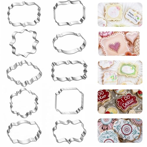 Lnngub 10 Stück Ausstecher Set, 10 Stile Rahmen Ausstecher Silberner Ausstechformen aus Edelstahl Kreative Fondant Ausstecher Spitzenrahmen Keksausstecher für Gebäck, Fondant, Kuchen, Donuts, Kekse