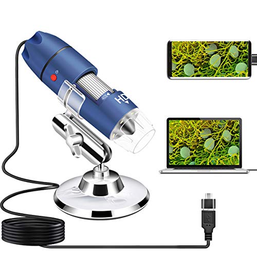 Cainda HD 2560x1440P 2K USB Mikroskop Digital für Android Windows Linux Mac, 40X -1000X Digitalmikroskop mit Ständer und Tragetasche, tragbares Münzmikroskop für Erwachsene Kinder Studenten