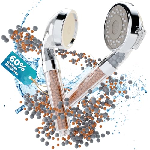 BATHFUSION Duschkopf mit Mineralsteinfilterung, wassersparend mit mehr Wasserdruck, Handbrause mit Regendusche und Massage Funktion