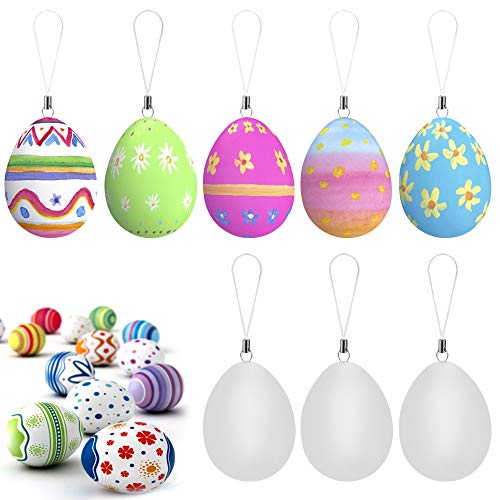 EMAGEREN 24pcs Ostereier Weiß Deko Eier Ostern zum Hängen Kunststoffeier 6.3 * 4.5cm Osterdeko Eier Dekorieren Ostern mit Schnüre DIY Plastik Ostereier zum Bemalen für Klassische Osterdekoration