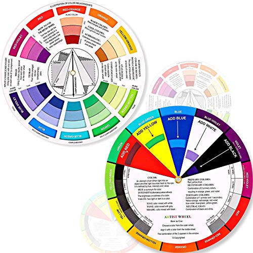 Outus 2 Stücke Farbrad, Farbmischung Lernhandbuch Kunstunterricht Werkzeug Farbräder für Makeup Mischbrett Diagramm Farbmischung Handbuch Mischfarben (5.5 Zoll/ 14 cm)