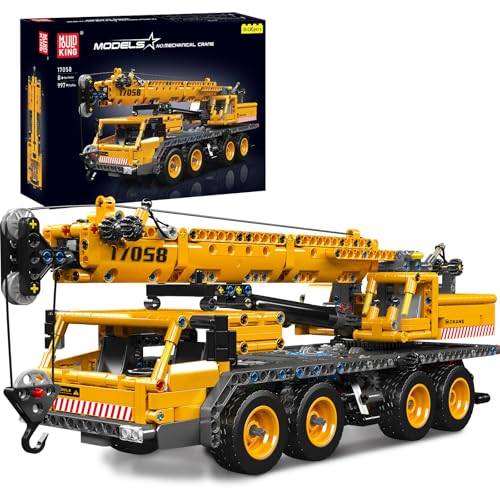 Mould King 17058 Technik LKW Kran Bauset, MOC Schwerlastkran (997+ Stücke) Technologie Baumaschine Hebekran Klemmbausteine Bausatz Ausstellung Modell Bausatz, geeignet als Geschenk für Erwachsene.