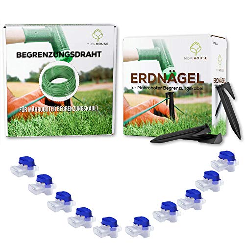 MOWHOUSE Mähroboter Installation Kit L - 300 m Begrenzungsdraht - 400 Erdnägel - 10 Kabelverbinder