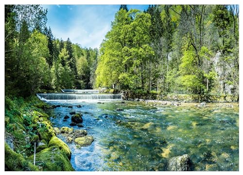 Fototapete Wasserfall 3D EFFEKT Wald Bäume Natur 400x280 cm - inkl. Kleister - für Wohnzimmer Schlafzimmer Flur Modern Vlies Tapete Vliestapete Wandtapete Motivtapeten