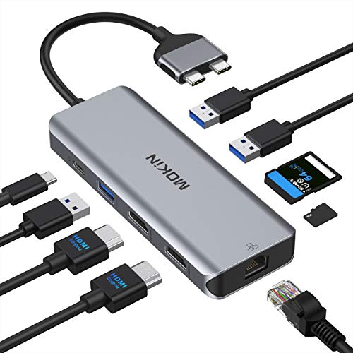 MOKiN MacBook Pro Dockingstation Dual Monitor MacBook Pro HDMI Adapter, 9 in 1 USB C Adapter für MacBook Pro Air Mac HDMI Dock Dongle Dual USB C auf Dual HDMI Ethernet 3USB SD/TF100W PD