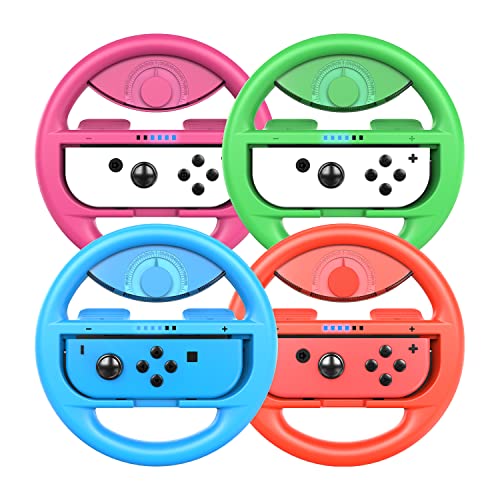 COODIO Switch Lenkrad, Switch Steering Wheel, Joy-Con Rennlenkrad für Mario Kart 8 Deluxe / Nintendo Switch & OLED Modell, Neon Grün / Neon Pink / Neon Rot / Neon Blau (4 Stück)