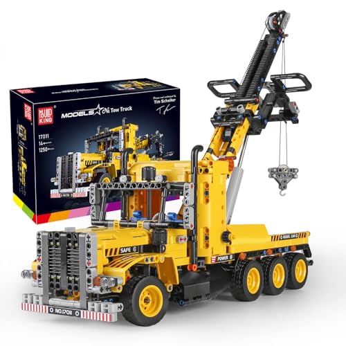 Mould King 17011 Technik Abschleppwagen Kran Klemmbausteine, 1250 Teile Engineering Series LKW Modell Anhänger Montagesatz, Trailer Building Block Konstruktionsfahrzeug(Ohne Motor)