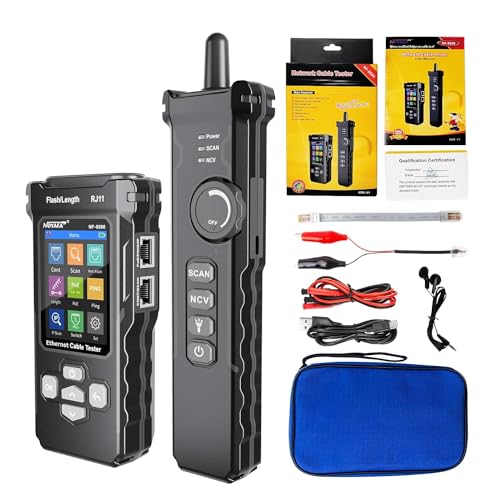 NOYAFA Netzwerktester mit IP-Scanning, PING- und Switch-Rate-Test, Wire Tracer Mapping, TDR Netzwerkkabeltester, RJ11 RJ45 Ethernet-Kabeltester für Cat5/Cat6 POE-Tests, NF-8506