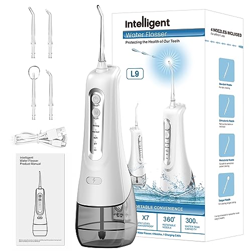 Munddusche Kabellos 4 Reinigungsmodi 4 Jet-Tipps, IPX7 Wasserdicht und USB Wiederaufladbarer Elektrische Zahnreiniger für Reise und Homful, Kieferorthopädischer, Zahnpflege