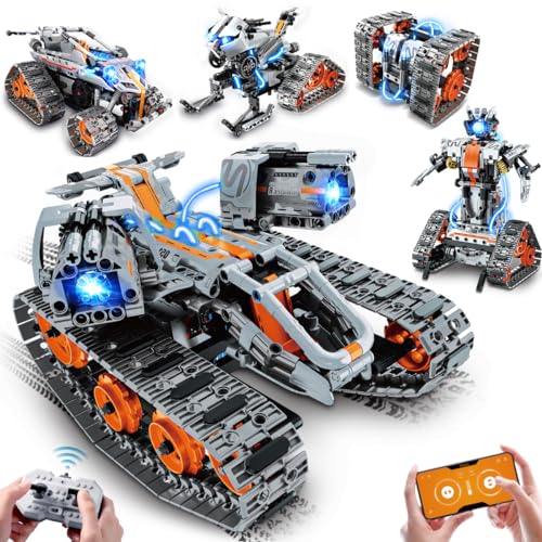 INSOON 5 in 1 Technik Ferngesteuert Bauspielzeug mit LED Licht, App & Fernsteuerung Technic Roboter Panzer Auto Bausätze 604 Stück, RC Spielzeug Geschenk für Kinder ab 6-12+ Jahre Jungen Mädchen