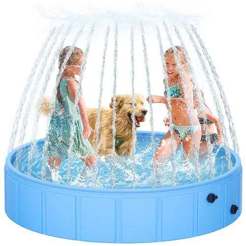 Dreamhigh® Hundepool fur Große Hunde 120 x 30cm, Robust und rutschfest Planschbecken Hund, Faltbar Pool Fontäne Hund mit Ablassventil, Swimmingpool für Kinder und Große & Kleine Hunde