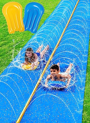 Sloosh Riesige Wasserrutsche, 30ft x 6ft/914,4 x 182,8 cm, Rasen-Wasserrutsche mit eingebautem Sprinkler und 2 aufblasbaren Rutschbrettern für Sommerpartys, Garten, Rasen und Außen-Wasserspiele