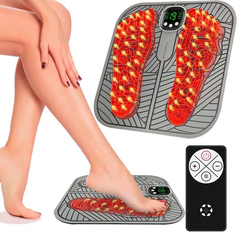 EMS Fußmassagegerät, Jkevow Fussmassagegerät Elektrisch 8 Modi und 19 Levels mit Fernbedienung, USB Tragbare Massagematte Fördern Die Durchblutung Reduzieren Muskelschmerzen